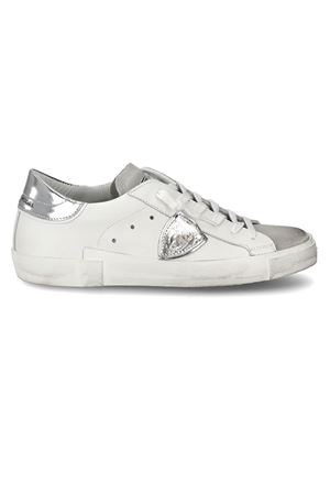 Sneakers basse Prsx in pelle bianca e argento PHILIPPE MODEL | PRLD1005.